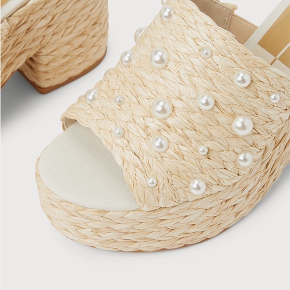 Dolce Vita Elora Pearl Light Natural Raffia Platform Slide Sandals In Tan - Picture 7 of 14